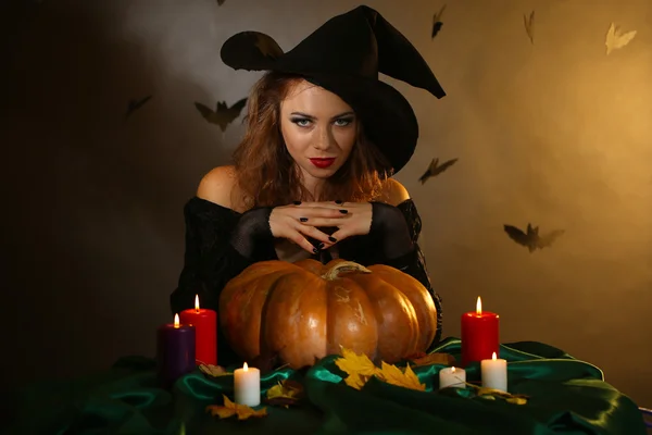 Halloween witch on dark background — Stock Photo, Image