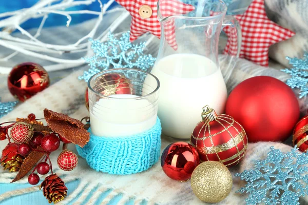 Beautiful Christmas composition with milk close-up — Stock Photo, Image