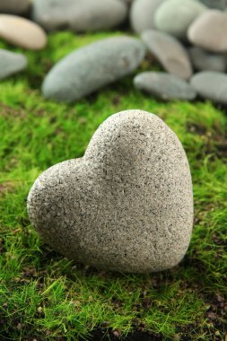 çim zemin üzerinde kalp şeklinde gri taş