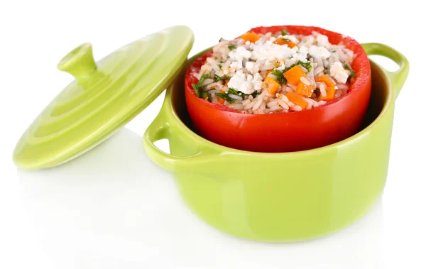 Gevulde tomaat in pan geïsoleerd op wit — Stockfoto