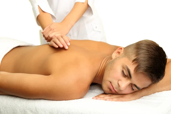 Young man having back massage close up — Stock Photo, Image