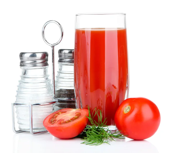 Tomatensap in glas, geïsoleerd op wit — Stockfoto