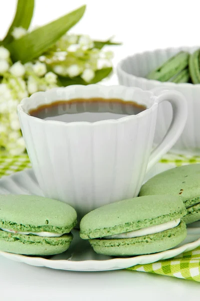 Café y macarrones de cerca — Foto de Stock