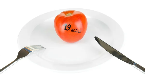 Teneur en calories de la tomate sur assiette isolée sur blanc — Photo