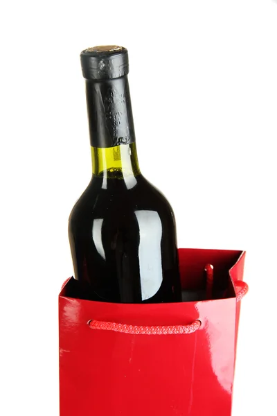 Caixa de presente com vinho isolado em branco — Fotografia de Stock