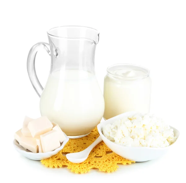 Fresh dairy products isolated on white — Stock Photo, Image