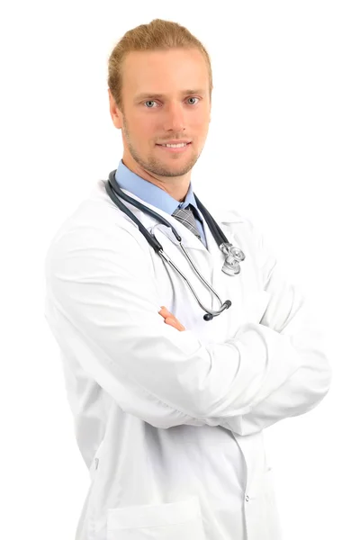 Retrato de médico isolado em branco — Fotografia de Stock