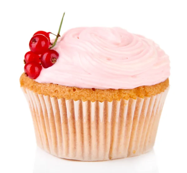 Tasty muffin with berries isolated on white — Stock Photo, Image