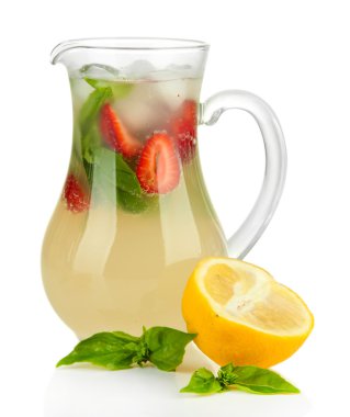 çilek, limonata fesleğen izole üzerine beyaz