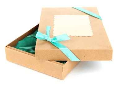 hediye kutusu üzerinde beyaz izole kurdele ile bağlanmış