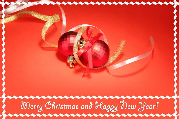 Beautiful bright Christmas balls on red background — Stock Photo, Image