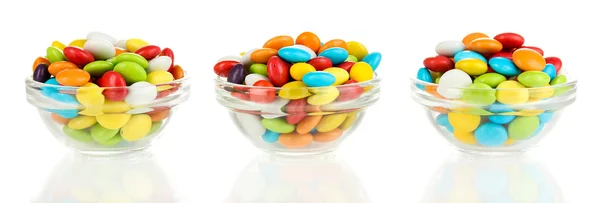 Colorful candies in glass bowls isolated on white — Stock Photo, Image