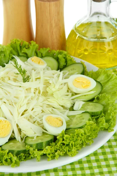 Delicious salad with eggs, cabbage and cucumbers — Stock Photo, Image