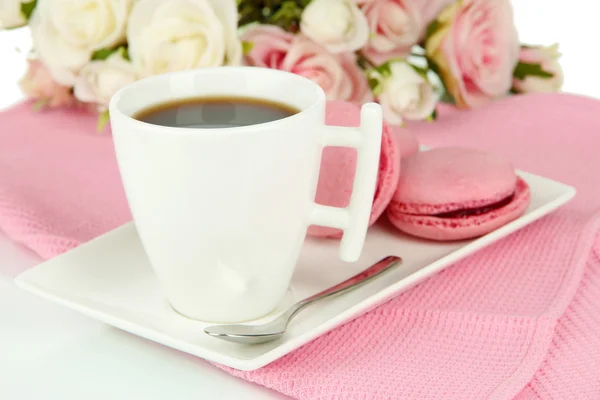 Café e macaroons close-up — Fotografia de Stock