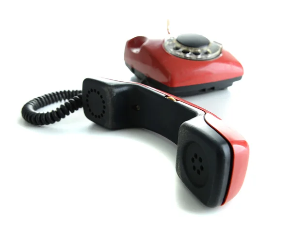 Червоний ретро телефон, ізольовані на білому — 스톡 사진