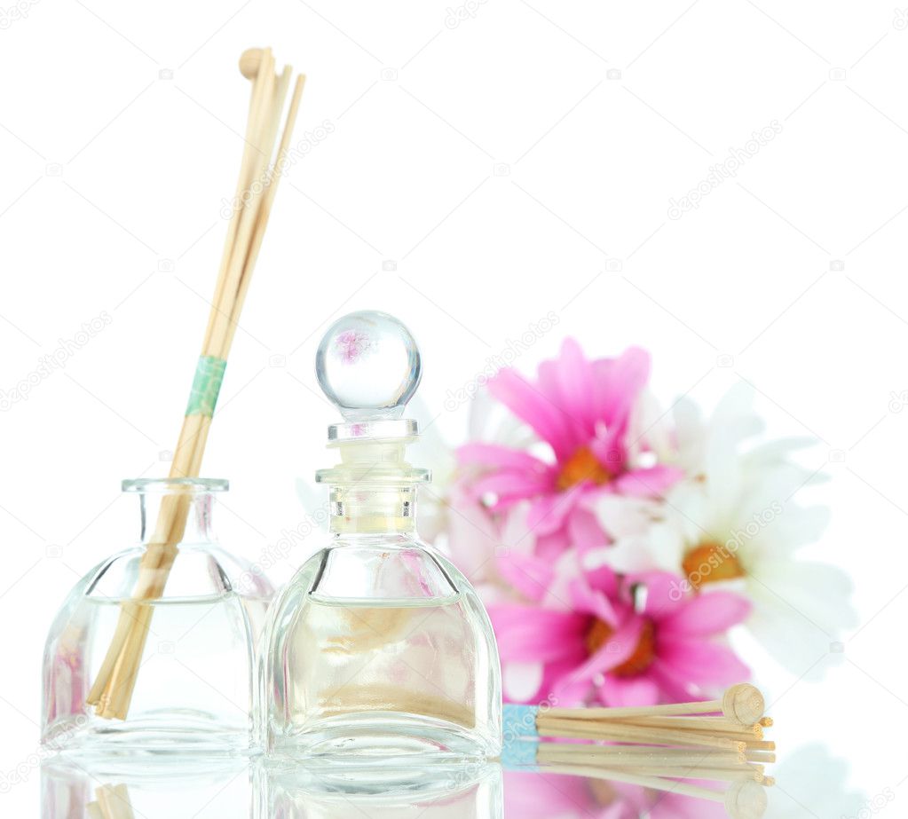 Room air refreshers with flowers isolated in white