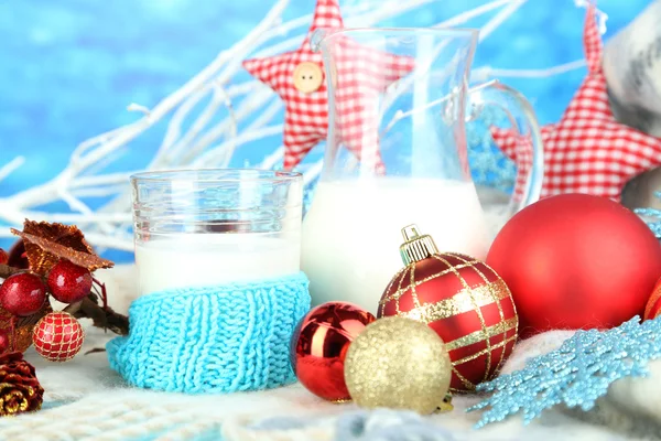 Beautiful Christmas composition with milk close-up — Stock Photo, Image