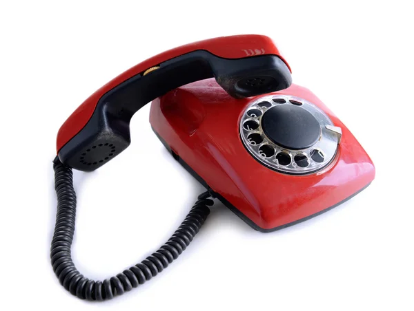 Piros retro telefon, elszigetelt fehér — Stok fotoğraf