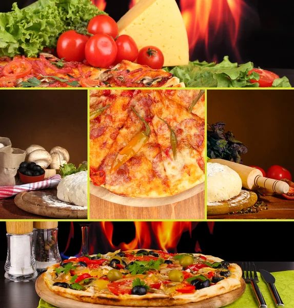 食材的美味披萨的抽象拼贴画 — 图库照片
