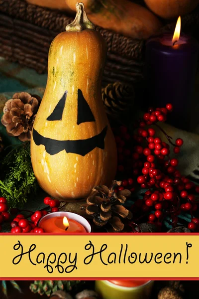 Composizione per Halloween con zucche e candele primo piano — Foto Stock