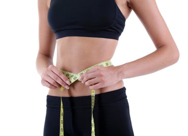 beyaz izole santimetre ile Slim kız