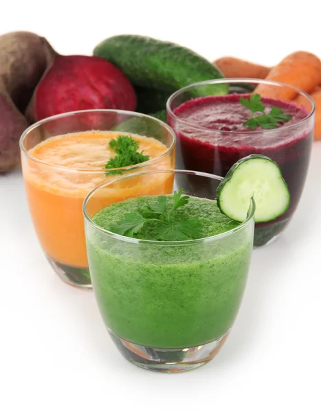 Fresh vegetable juices isolated on white — Stock Photo, Image