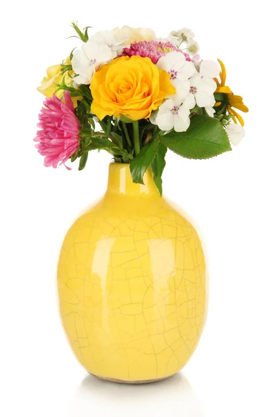 美丽的花束明亮颜色的花瓶，在白色上孤立 — 图库照片