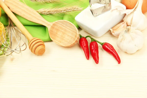 Cooking concept. Groceries on wooden table — Stock Photo, Image