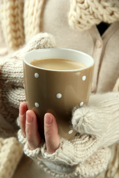 Female hands with hot drink, close-up — Stock Photo, Image