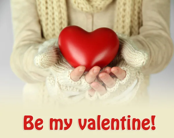 Female hands with red heart, close-up — Stock Photo, Image