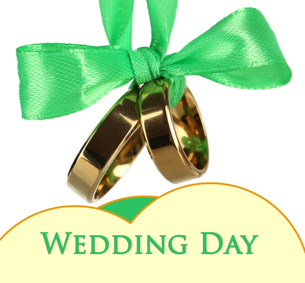 Wedding rings tied with ribbon — Stock Photo, Image