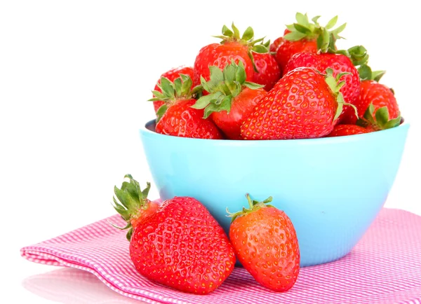 Fresh strawberry in bowl isolated on white — Stock Photo, Image