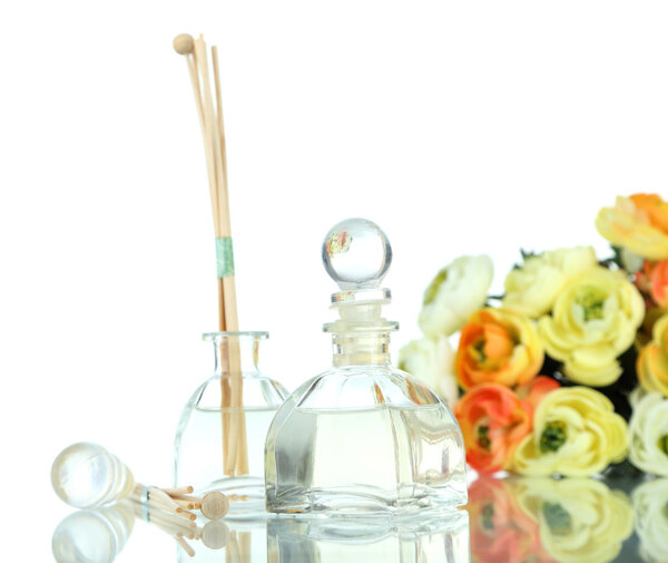 Room air refreshers with flowers isolated in white