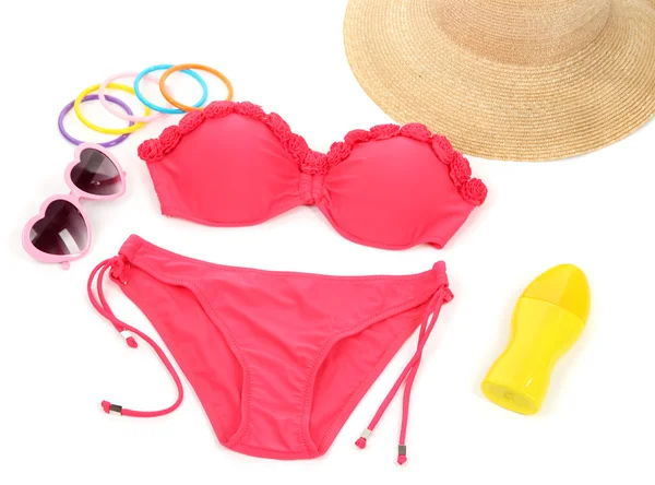 Swimsuit and beach items isolated on white — Stock Photo, Image