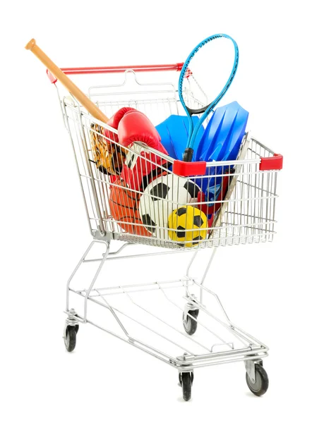 Shopping cart with sport equipment — Stock Photo, Image