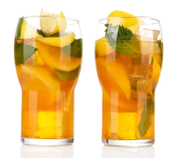 Iced tea with lemon and mint isolated on white — Stock Photo, Image