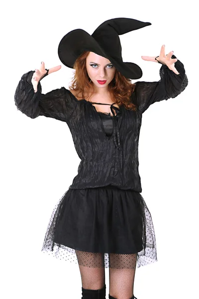 Halloween czarownica z miotłą — Zdjęcie stockowe