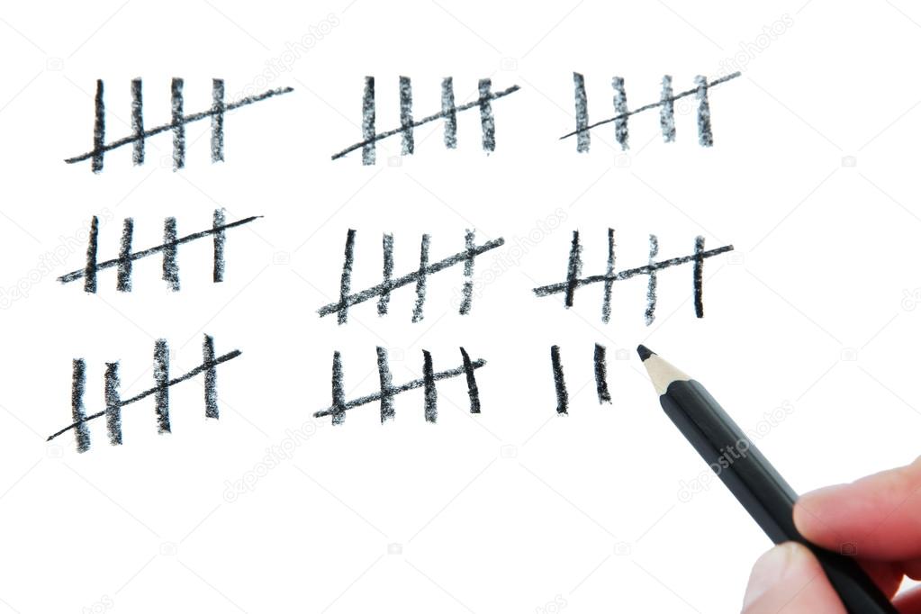 Counting days by drawing sticks isolated on white