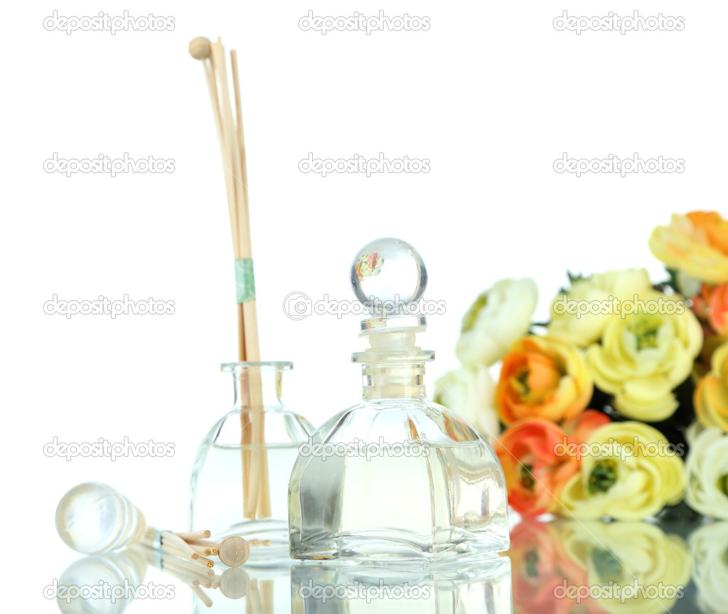 Room air refreshers with flowers isolated in white