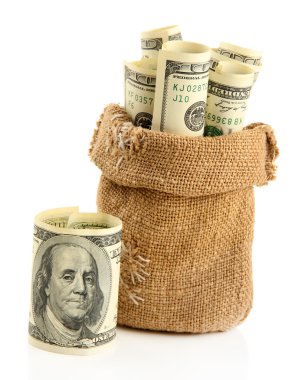 Parayı çantaya beyaz izole