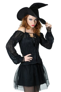 Beyaz süpürgeyle cadılar bayramı cadısı