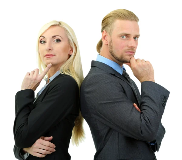 Geschäftsfrau und Mann isoliert auf weiß — Stockfoto