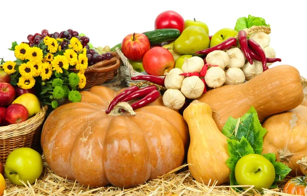 Samenstelling met groenten en fruit geïsoleerd op wit — Stockfoto