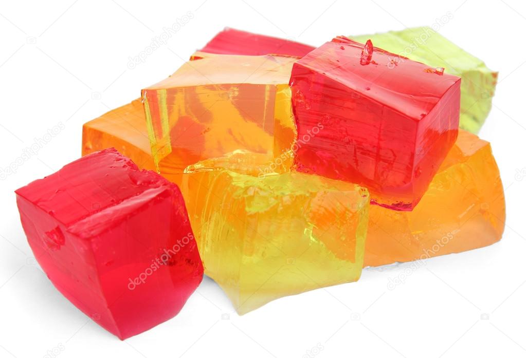 Tasty jelly cubes isolated on white