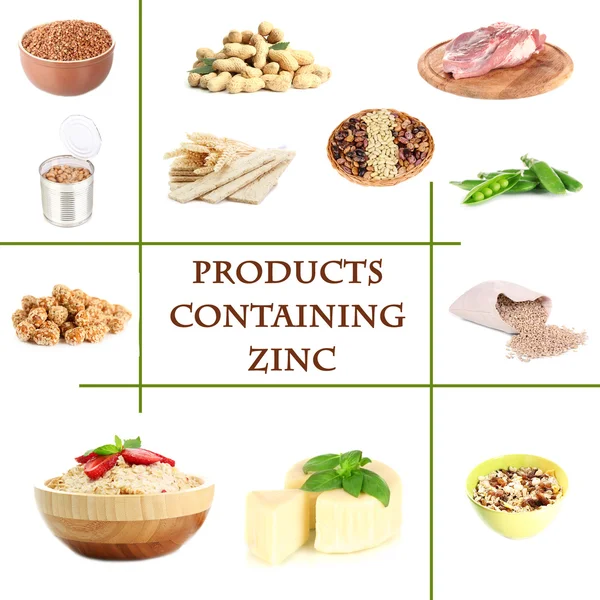 Collage av produkter som innehåller zink — Stockfoto