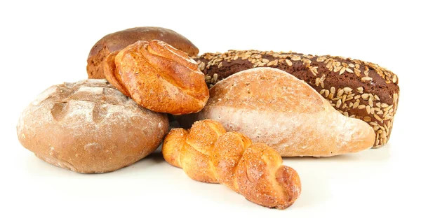Σύνθεση με ψωμί και ψωμάκια, απομονωμένα σε λευκό — Φωτογραφία Αρχείου