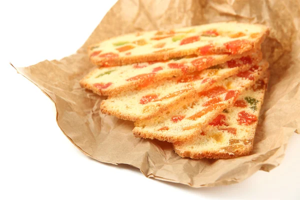 Biscotti com frutas cristalizadas, isolado em branco — Fotografia de Stock