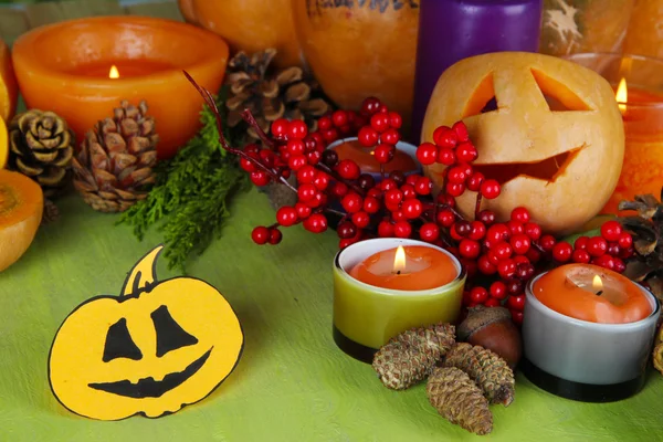 Composition for Halloween with on wooden table close-up — Stock Photo, Image