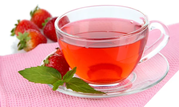 Delicious strawberry tea on table on white background — Stock Photo, Image