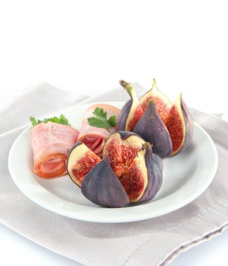 beyaz izole jambon ile lezzetli incir